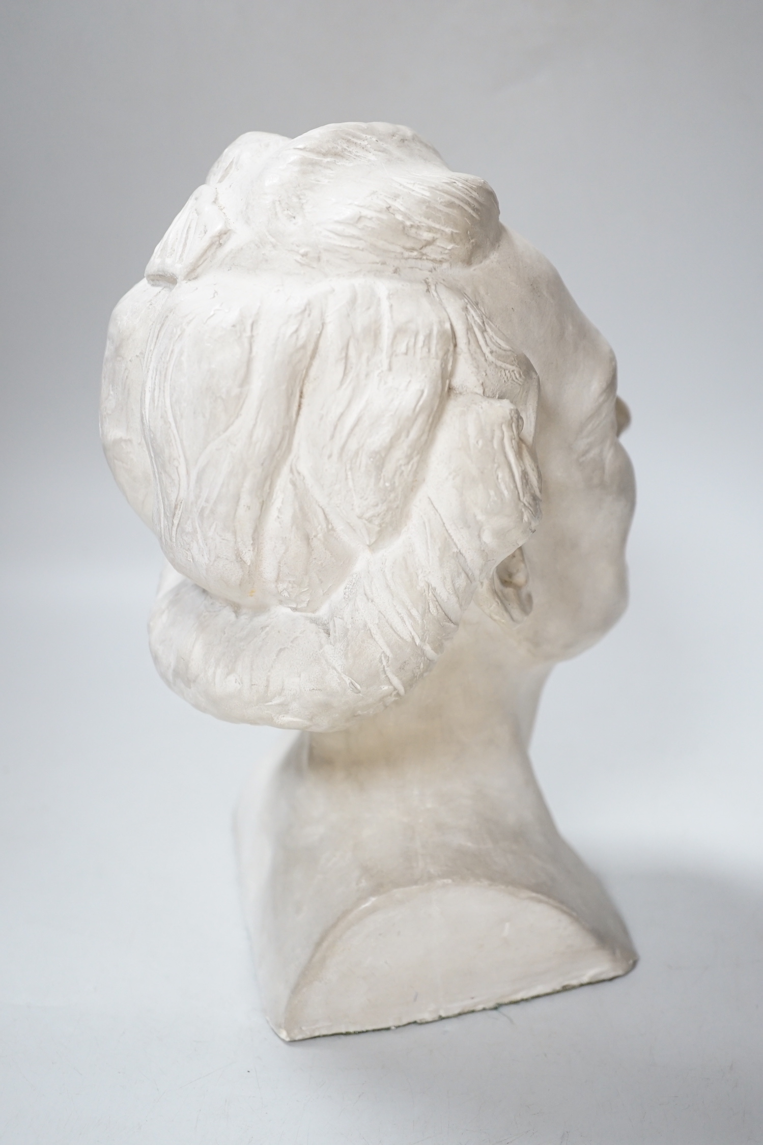 A plaster bust, artist who created St Mary de Haura glass windows, 25cm high